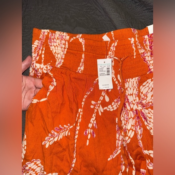 NWT Maurices Orange Floral Wide Leg Flowy Pants Sz Large Vacation Wear - Picture 3 of 8